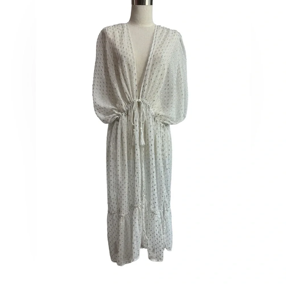 Vince Camuto White Sheer Metallic Cover Up NWT One Size - Picture 1 of 6